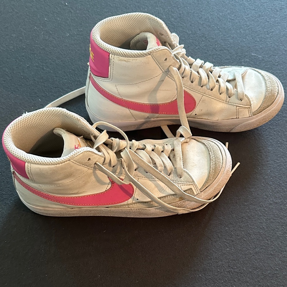 Nike White and Pink High-Top Sneakers